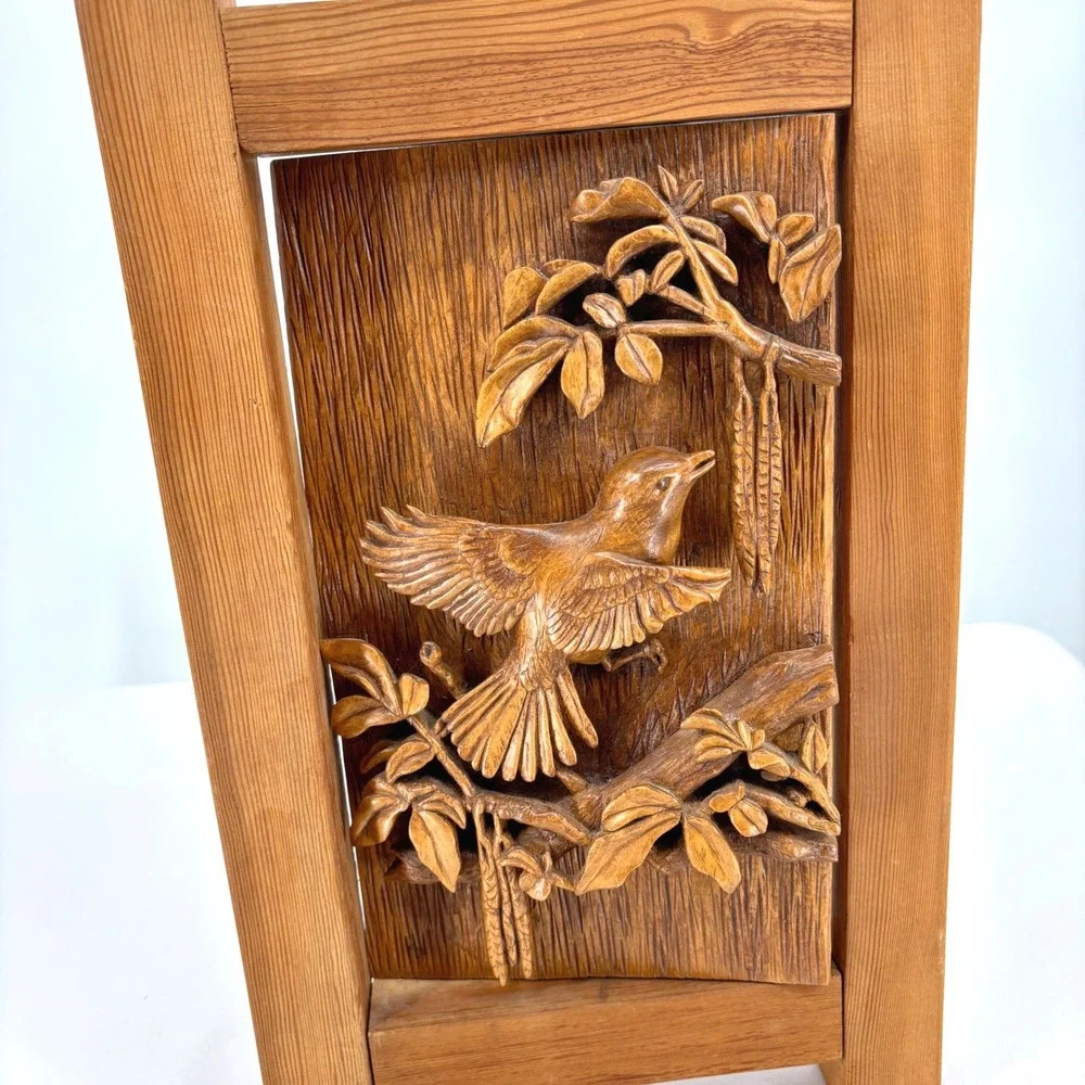 Vintage 1975 Hand Carved Wood Bird Relief Wall Plaque Art Signed